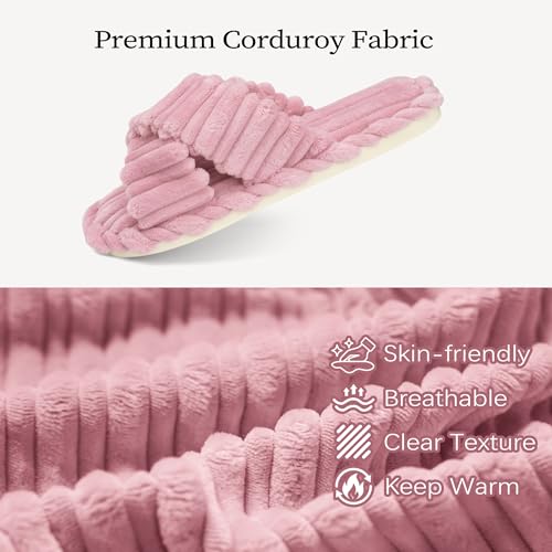Image of IPSAE House Slippers for Woman Memory Foam Open Toe Slippers Corduroy Cross Bow Womens Slipper Slides Comfy Indoor Bedroom Slip On Shoes