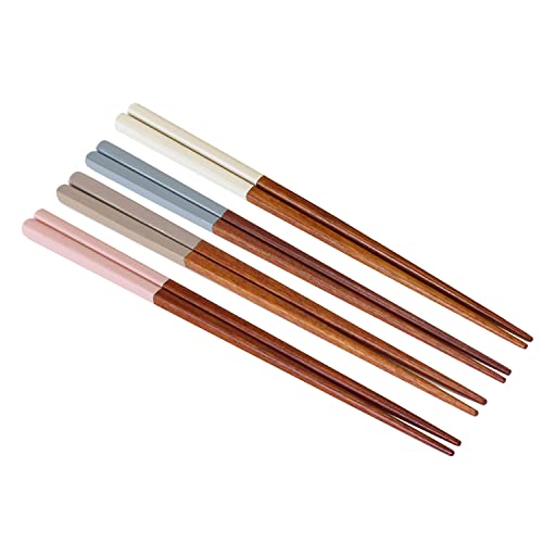 Chopsticks Reusable Rose Wood Lacquer Wooden chopsticks Set of 4 Non Stick (4PCS) (Ivory,Beige,Gray,Pink)