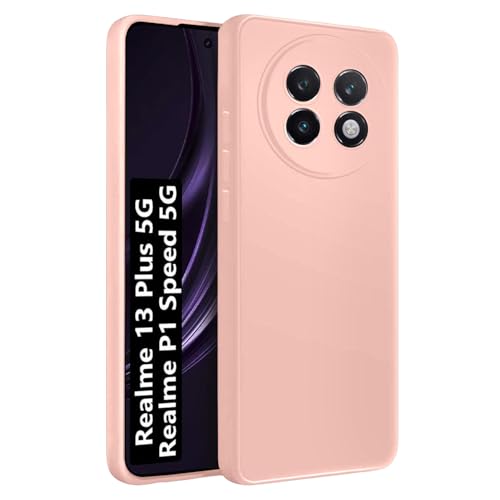 Image of LIRAMARK Silicone Soft Back Cover Case for Realme 13 Plus 5G / Realme P1 Speed 5G (Pink)