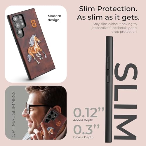 Image of PULOKA - Mobile Cover Compatible for Samsung S25 Ultra - Horse Embroidery - Sleek & Stylish - Protective & Anti Scratch Phone Cover Vegan Leather Back Case - Men & Women - Santa Barbara Polo (Brown)