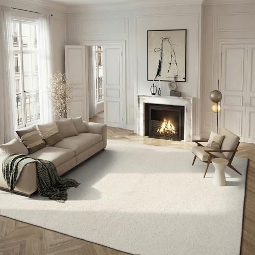 SAFAVIEH Area Rug 8x10 - Athens Shag Collection - Large - Off-White, Non-Shedding & Easy to Clean, Ideal for Living Room, Bedroom, Dining Space (SGA119B)