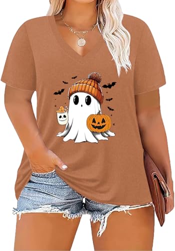 Image of ForHailey Women's Plus Size Short Sleeve Tee Shirt V Neck Basic Ladies Loose Fit T Shirt 1X-5X