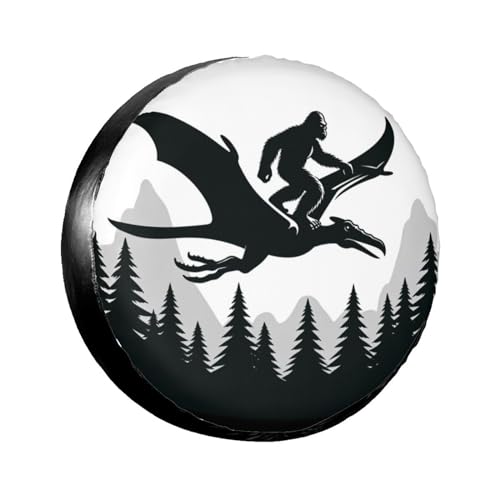 Image of Funny Dinosaur Bigfoot Decorative Weatherproof Wheel Protector Cover Universal Fit Spare Tire Cover for RV, SUV, and Camper Trailers 16 in