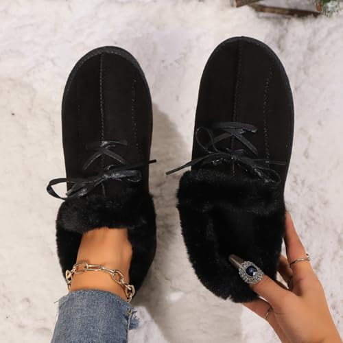 Women's Winter Flat Boots Lace-up Warm Durable Shoes Fur Lining Ankle Snow Boots Loafer Flats Thick Plush Shoes2