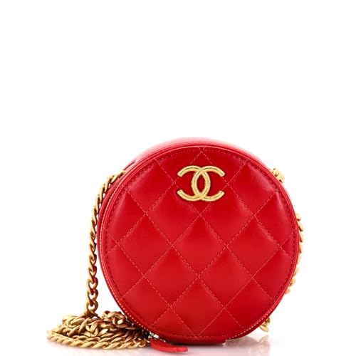Chanel, Pre-Loved All Slide Long Round Clutch with Chain Quilted Lambskin, Red