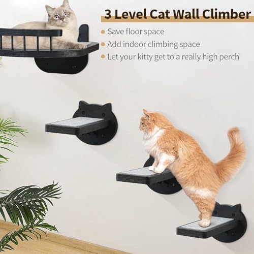 Estantes de pared para gatos con rascador y escaleras de madera miniatura 7