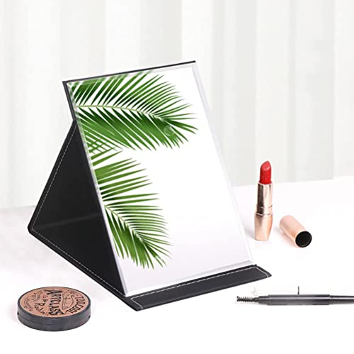Image of Portable Folding HD Makeup Mirror, Frameless Slim PU Leather Desktop Mirror with Adjustable Stand for Personal Use, Travel, Desktop (Set of 2, Black & White)
