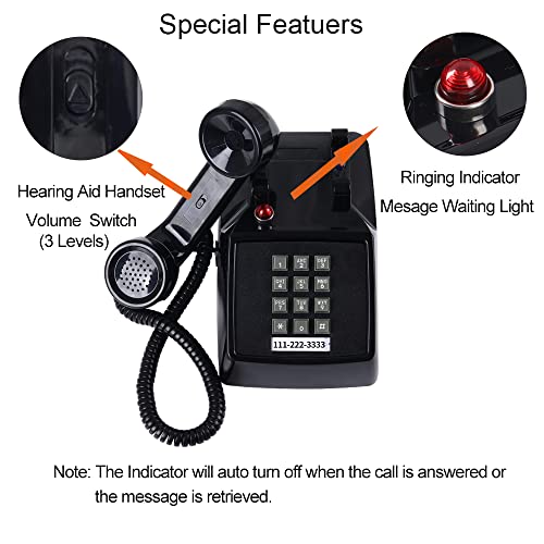 Image of HTMengt Retro Traditional Landline Phone (Ringing Indicator), Classic 2500 Analog Desk Phone Hearing Aid for Senior, Vintage Corded Telephone for Landline Metal Bell,Old School Phone Home,Black
