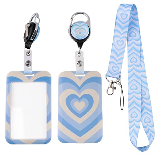 Blue Id Badge Holder With Lanyard And Cute Retractable Badge Reel Clip, Love Heart For Women Nurse Work Name Id Card Badge (3-Pieces Sets) #TOP2