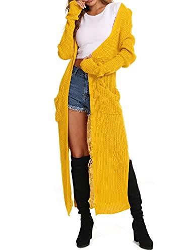 Image of Womens Casual Long Sleeve Split Open Cardigan Knit Long Cardigan Sweaters with Pockets Fall Fashion 2024
