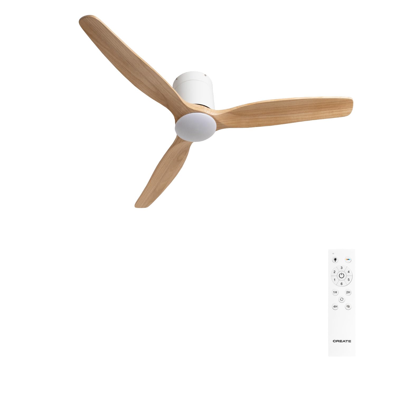 CREATE / WIND CALM SLIM LIGHT/Ceiling fan with light wood white light with control/40W, Programmable, Ø132 cm, 6 speeds, slim light ceiling light, summer-winter function, LED light 3 temperatures