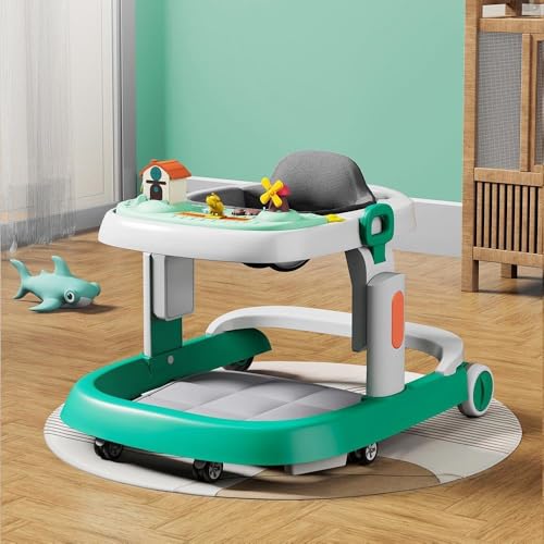Image of StarAndDaisy Elegant Baby Walker 6-18 Months /Walker for Kids Girl and Boy with Anti Fall Brake Pads, 3 Speed Height Adjustment, Multi-Level Seat Adjustment, Recreational Music Toy Bar (Green)