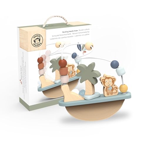 Image of Speedy Monkey Rocking Beads Maze - Soft Colored Wooden Monkey Bead Maze, Gently Rocks and Twists, 7 Beads for Dexterity and Coordination, Non-Toxic Paint, Ideal for Kids 1-3 Years, Educational Toy | 7 beads, monkey rocker frame, baby bead maze, dexterity sensory play, non-toxic paint finish, fine motor learning, creative