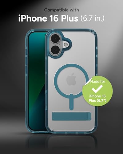 Image of ZAGG Santa Cruz Snap with Kickstand Case for iPhone 16 Plus - MagSafe Compatible, 13ft Military-Grade Drop Protection, Reinforced with Graphene, Slim Clear Case with Vibrant Color Accents, Retro Blue