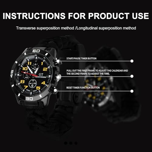 Reloj de montañismo Alasum con correa paracord de alta resistencia y termómetro 7