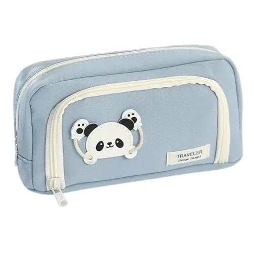 Panda Themed Canvas pencil Case With Super Large Capacity Cute Pencil Box - Pencil Bag Aesthetic School Supplies Big Stationery Bag Zipper Pencil Pouch for girls & boys (Panda Themed-Light Blue Color) (B0DGLN7BZ1) Amazon Price History, Amazon Price Tracker