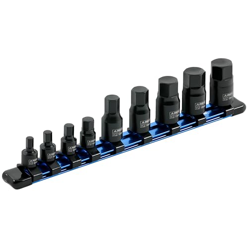 Image of ARES 70497 9-Pc Metric Impact Hex Socket Set, Chrome Moly, Rail