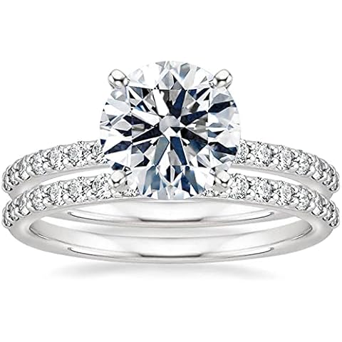 Moissanite Rings for Women 2 CT Round Cut Wedding Ring Set Engagement Rings for Women 10k 14k 18k White Gold Rose Gold Yellow Gold Free Engraving Style 1 Cover