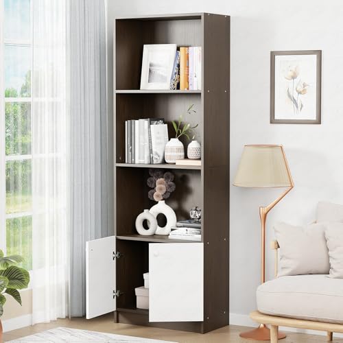 Image of Lukzer 4-Layer Engineered Wood Bookshelf with Door | Multipurpose Storage Cabinet for Home, Office, Library | Wenge Finish | (Wenge /MR-020 /178 x 60 x 30 cm) DIY Assembly with Detachable Components