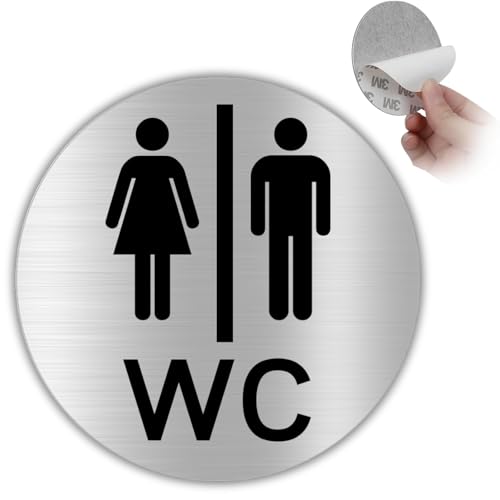 LEIASA | Señal Adhesiva WC Mujer & Hombre - Grosor 0.8 mm - Diámetro Ø 100 mm - Aluminio Señalización De Baños - Señal Aseos - Signo Baño - (WC Hombre Mujer)