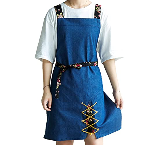 Delantal De Mujeres Niñas Delantal Hornear Cocina Trabajos De Jardinería Delantales Con Espalda Cruzada Vestido,Azul,Large Cover
