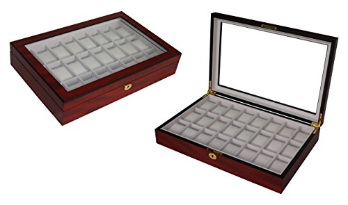 4 Less Co 24 WATCH WOOD DISPLAY CASE JEWELRY STORAGE BOX COLLECTOR GIFT - CHERRY FINISH 1087-24C