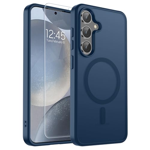 Image of SUPFINE Magnetic for Samsung Galaxy S24 Plus Case / S25 Plus Case with Screen Protector, (Built-in Magnets) (Military Grade Drop Protection) Slim Translucent Shockproof Phone Case,Sapphire Blue
