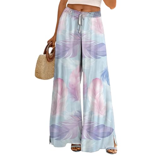 MARSVOVO Pants for Women Trendy Wide Leg Summer Loose Drawstring Ankle Elastic High Waisted Comfort Breathable Trousers