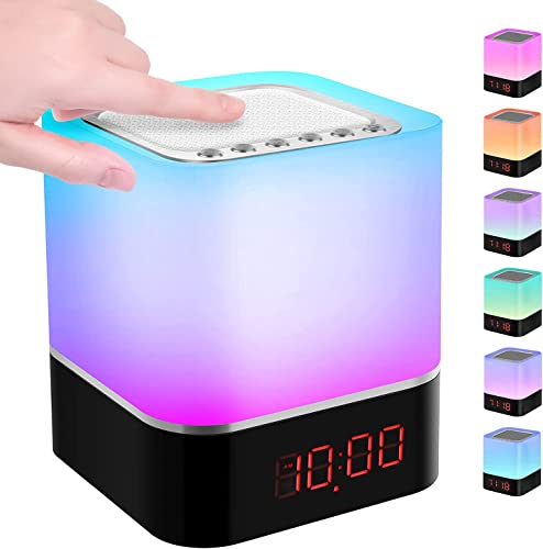 Luces nocturnas Altavoz Bluetooth,Lámpara de Noche Smart Touch, Reloj Despertador Digital, Luz de Noche Multicolor RGB Regulable, Regalos para Niños Adolescentes