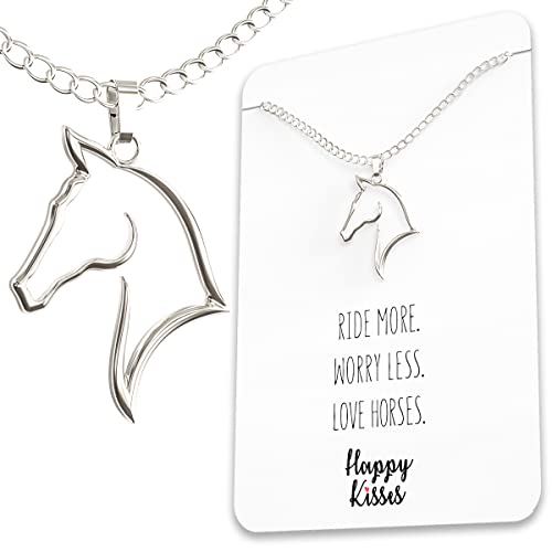 Happy Kisses Horse Necklace - Elegant Horse Themed Jewelry for Girls 8-12 & Women - Charm with Message Card - Equestrian Gifts for “I Love Horses” and Racing - Main Image