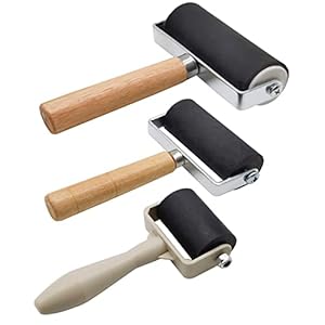 3 Pack Rubber Brayer Roller,1.4/2.4/4 Inch Hard Rubber Brayer Rollers,Art Craft Roller for Printmaking,Ink,Wallpapers Stamping Gluing