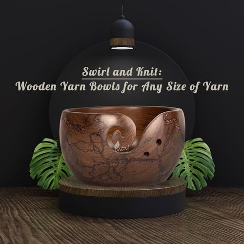 Image of INTAJ Wooden Yarn Bowl for Knitting and Crochet, 7 Inch No-Snag Holder