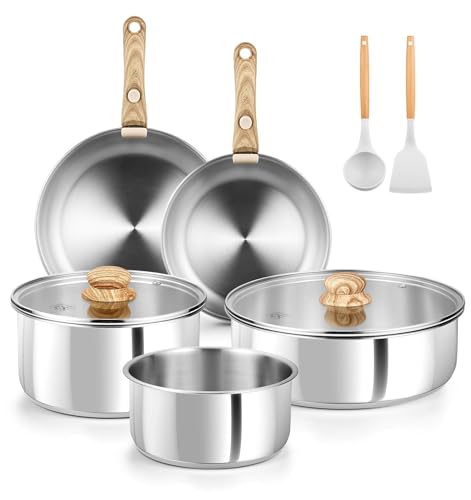 KOCH SYSTEME CS 11 PCS Stainless Steel Cookware Set 18/10 Pots and Pans with Detachable Handle Space-Saving Design Induction Compatible Removable Handle Dishwasher & Oven Safe