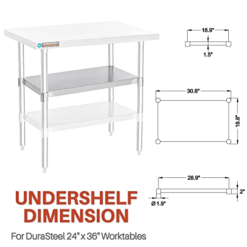Image of DuraSteel Galvanized Under Shelf for Work Tables - Extra Adjustable Lower Shelf for 24 inch x 36 inch Stainless Steel and Wooden Worktables - Fits for use in Restaurant, Warehouse, Home, Kitchen, Garage