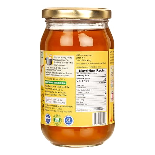 Image of Shiva Organic Raw Mustard Honey 500g | 100% Pure NMR Tested | Raw and Unprocessed