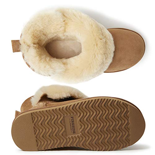 Dearfoams Women's Fireside Shearling Fold Down Bootie Slipper, Chestnut, 9 M US