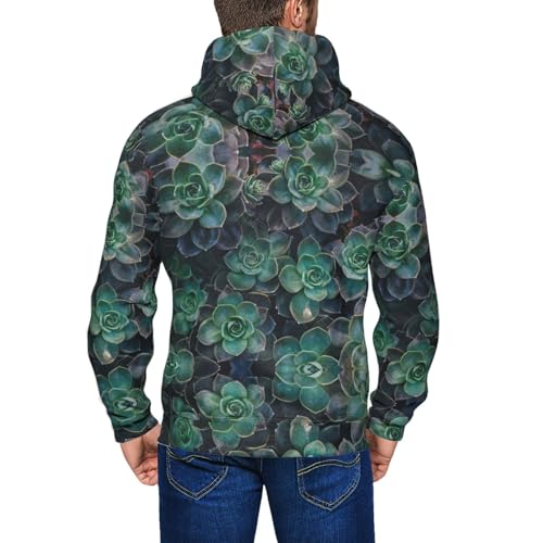 Sweat à capuche imprimé succulentes pour homme avec manches longues ajustables - 5