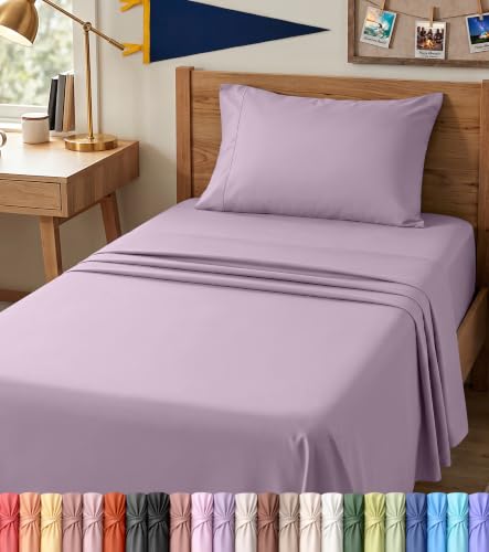 Image of Utopia Bedding Twin XL Sheet Set - Dorm Room Essentials for Students, 3 Piece Soft & Breathable Microfiber College Bedding, 1 Fitted Sheet, 1 Flat Sheet & 1 Pillowcase - Oeko Tex (Lavender)