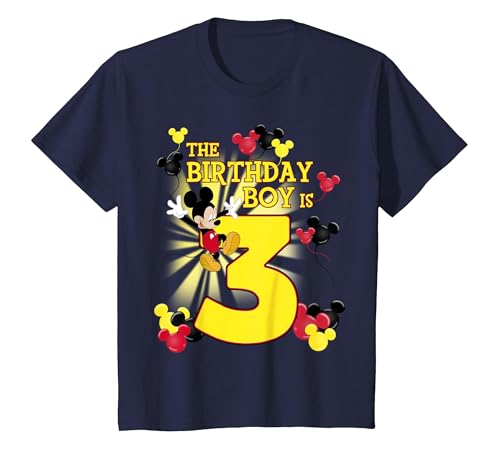 Disney Mickey & Friends, garçon d'anniversaire de 3 ans T-Shirt, Enfant, Bleu Marine, 3 ans