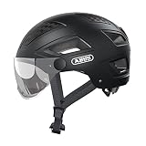 ABUS Stadthelm Hyban 2.0 ACE - Fahrradhelm mit Visier, Licht und ABS-Hartschale - für Damen und Herren - Schwarz Matt, Größe XL