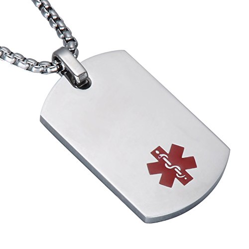 LiFashion LF Free Engraving Stainless Steel Medical Alert Dog Tag ID Pendant Custom Name ICE Sos Caduceus necklace for Men Women Teens Health Alert Monitoring Systems
