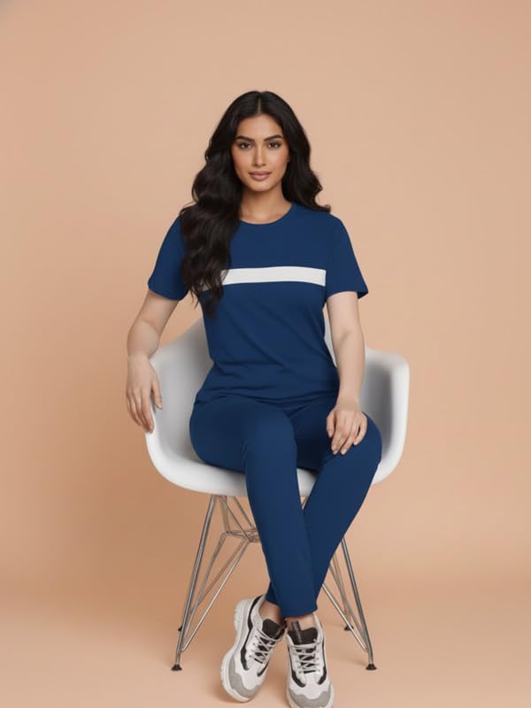 Image of DTR FASHION Women's Cotton Blend Front Taped Tracksuit | Co-ord Set For Women| Active Wear Suit Set For Women| Track Suit Set For Women