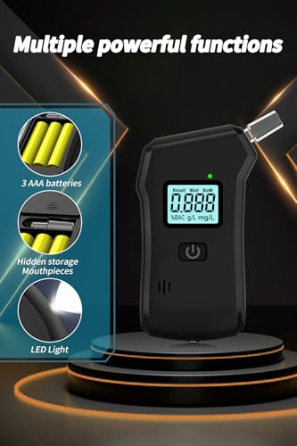 Image of Breathalyzer, Breathalyzers for Alcohol with LCD Digital Display, Portable Alcohol Breathalyzer Tester Home and Party Use with 5 Mouthpieces
