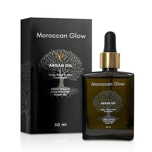 Moroccan Glow Aceite de argán orgánico prensado en frío – Cuidado del cabello para cabello seco y rizos – Sérum de aceite para el cabello contra puntas abiertas, cuero cabelludo y humedad – Aceite