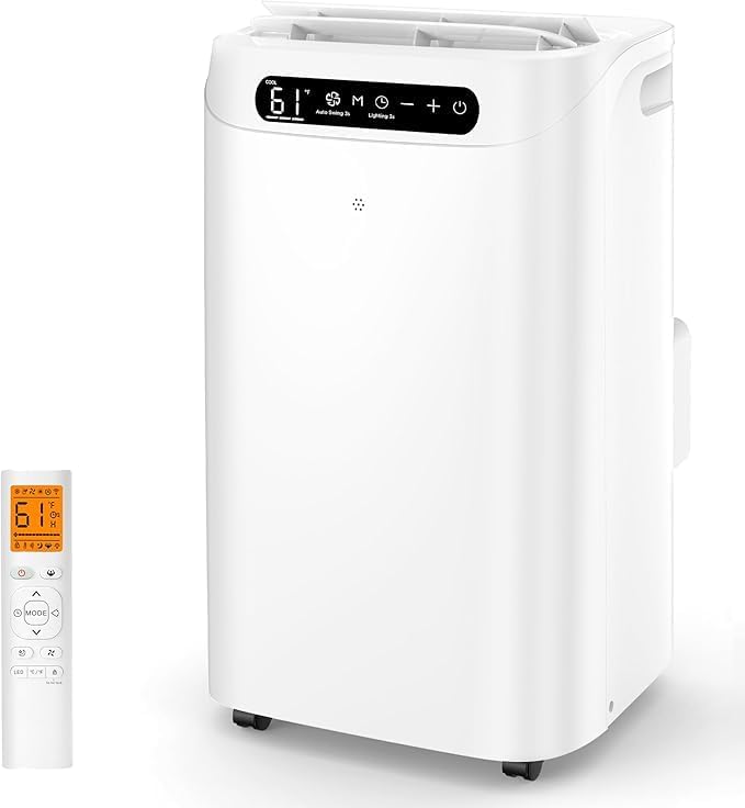14000 BTU Portable Air Conditioners for Room up to 700 Sq. Ft, 3-IN-1 Portable AC Unit with Fan Dehumidifier, Drainage-free Cooling, 48 dB Quiet Sleep Mode, 24H Timer, Auto Swing, Windows Kit Included