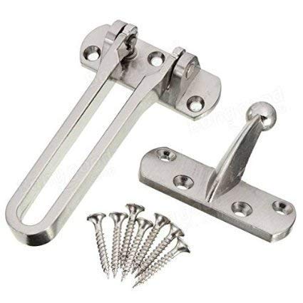 MHS Door Guard Restrictor Lock Zinc Alloy Security Window Lock Latch Safety Chain Catch (Pack of 1, Silver)
