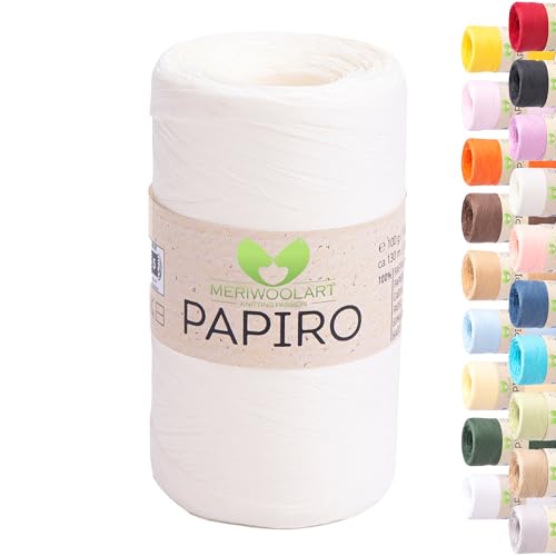 Raffia Garn für Häkeln & Stricken MeriWoolArt Papiro Papiergarn 100g Knäuel (130m) für Makramee Sommerhüte Taschen DIY Bastelprojekte & Wohnaccessoires Umweltfreundliches Bastgarn 1307
