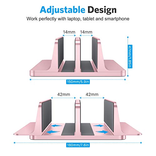 Omoton [Updated Dock Version] Vertical Laptop Stand, Double Desktop Stand Holder With Adjustable Dock (Up To 17.3 Inch), Fits All Macbook/Surface/Samsung/Hp/Dell/Chrome Book (Rose Gold) #TOP2
