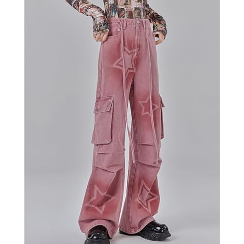 Y2K Fashion Straight High Waisted Wide Leg Jeans Casual Drawstring Gradual Stars Tie-Dye Denim Pants2