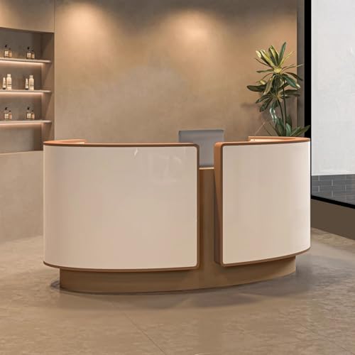 Escritorio de recepción con luces LED, moderno mostrador de pago en forma de arco, cajón con cerradura para salón y tienda, 150 x 60 x 100 cm